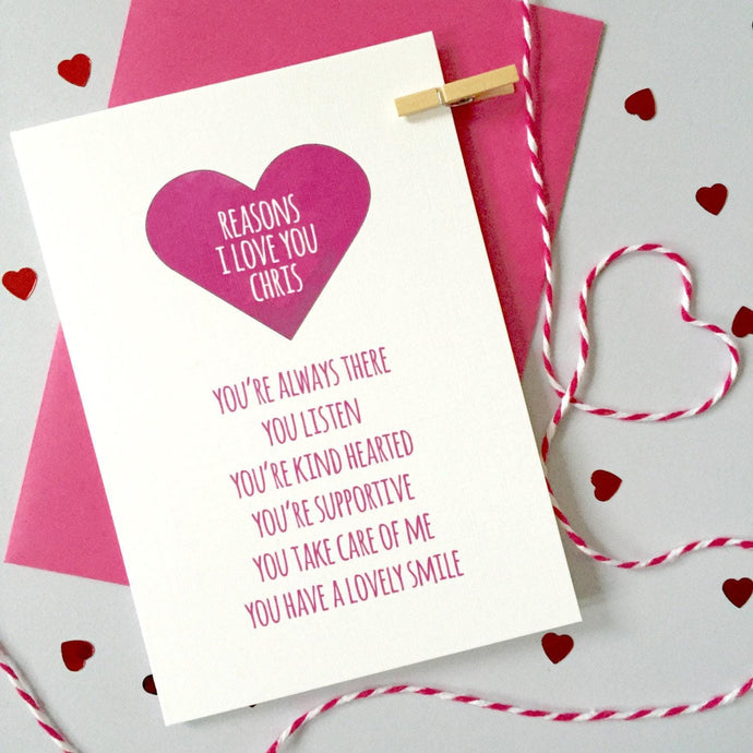 Reasons I love you, Husband Anniversary Card, Boyfriend Anniversary Card, Anniversary card for Wife, Personalised Anniversary Card
