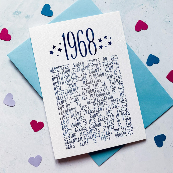 1968 Birthday Card, Birthday Card for her, Birthday card for him, Birthday card for son, Birthday card for husband, boyfriend birthday card