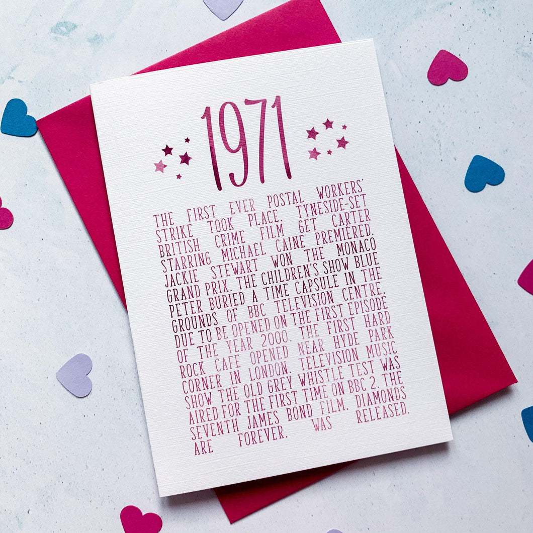 1971 Birthday Card, Birthday Card for her, Birthday card for him, Birthday card for son, Birthday card for husband, boyfriend birthday card