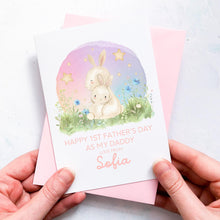 Load image into Gallery viewer, Personalised 1st Father's Day As Daddy Card, First Father's Day, From Daughter, As Grandad, As Grandpa, Cute Bunny, Handmade Card, For Daddy