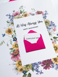 Always You  Floral Anniversary Card, Husband Anniversary Card, Boyfriend Anniversary Card, Card for Wife, Special Date, Personalised, Large