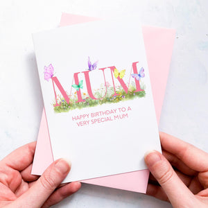 Personalised Mum Birthday Card, Butterflies, Card for Mum, For Mummy, For Mom, Happy Birthday Mum card, For her, Special mum