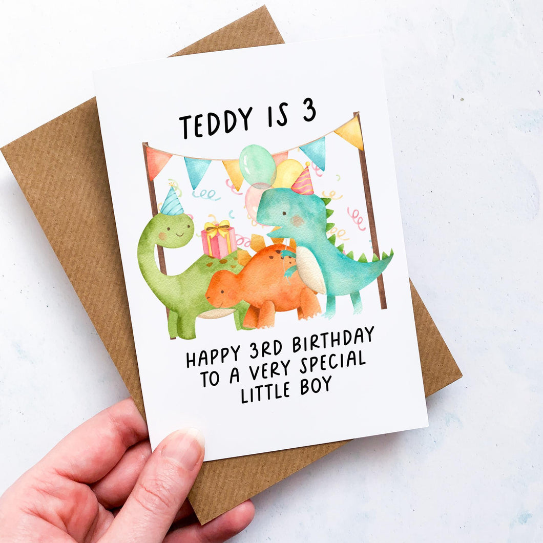 Personalised 3rd Birthday Card, Card For Baby, Child Card, Children's Birthday Card, Card For Grandchild, Dinosaur Card,3rd Birthday Gift