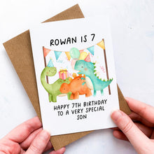 Load image into Gallery viewer, Personalised 7th Birthday Card, Card For Baby, Child Card, Children&#39;s Birthday Card, Card For Grandchild, Dinosaur Card ,7th Birthday Gift