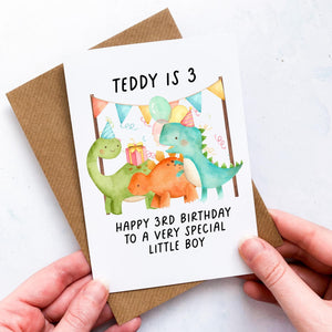 Personalised 3rd Birthday Card, Card For Baby, Child Card, Children&#39;s Birthday Card, Card For Grandchild, Dinosaur Card,3rd Birthday Gift