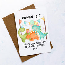 Load image into Gallery viewer, Personalised 7th Birthday Card, Card For Baby, Child Card, Children&#39;s Birthday Card, Card For Grandchild, Dinosaur Card ,7th Birthday Gift