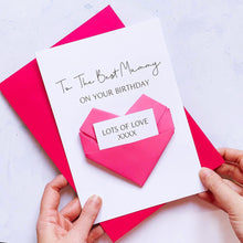 Load image into Gallery viewer, Best Mummy Birthday Card, Origami Heart, Personalised Handmade Keepsake Gift, On Her Birthday, 30th, 40th, 50th, 60th, From Son, Daughter