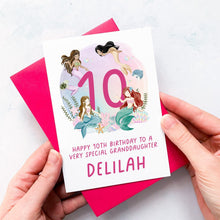 Load image into Gallery viewer, Personalised 10th Birthday Mermaid Card, Daughter Granddaughter Niece Goddaughter Little Girl, Children&#39;s Birthday, Tenth Birthday Gift