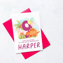 Load image into Gallery viewer, Personalised 9th Birthday Card, Daughter Granddaughter Niece Goddaughter Little Girl, Children&#39;s Birthday, Dinosaur, Ninth Birthday Gift