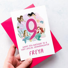 Load image into Gallery viewer, Personalised 9th Birthday Card, Daughter Granddaughter Niece Goddaughter Little Girl, Children&#39;s Birthday, Mermaid, Ninth Birthday Gift
