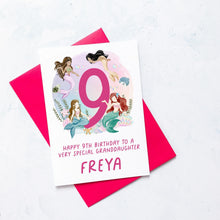 Load image into Gallery viewer, Personalised 9th Birthday Card, Daughter Granddaughter Niece Goddaughter Little Girl, Children&#39;s Birthday, Mermaid, Ninth Birthday Gift