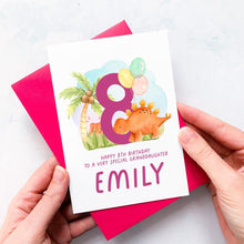 Load image into Gallery viewer, Personalised 8th Birthday Card, Daughter Granddaughter Niece Goddaughter Little Girl, Children&#39;s Birthday, Dinosaur, Eighth Birthday Gift