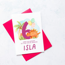 Load image into Gallery viewer, Personalised 6th Birthday Card, Daughter Granddaughter Niece Goddaughter Little Girl, Children&#39;s Birthday, Dinosaur, Sixth Birthday Gift