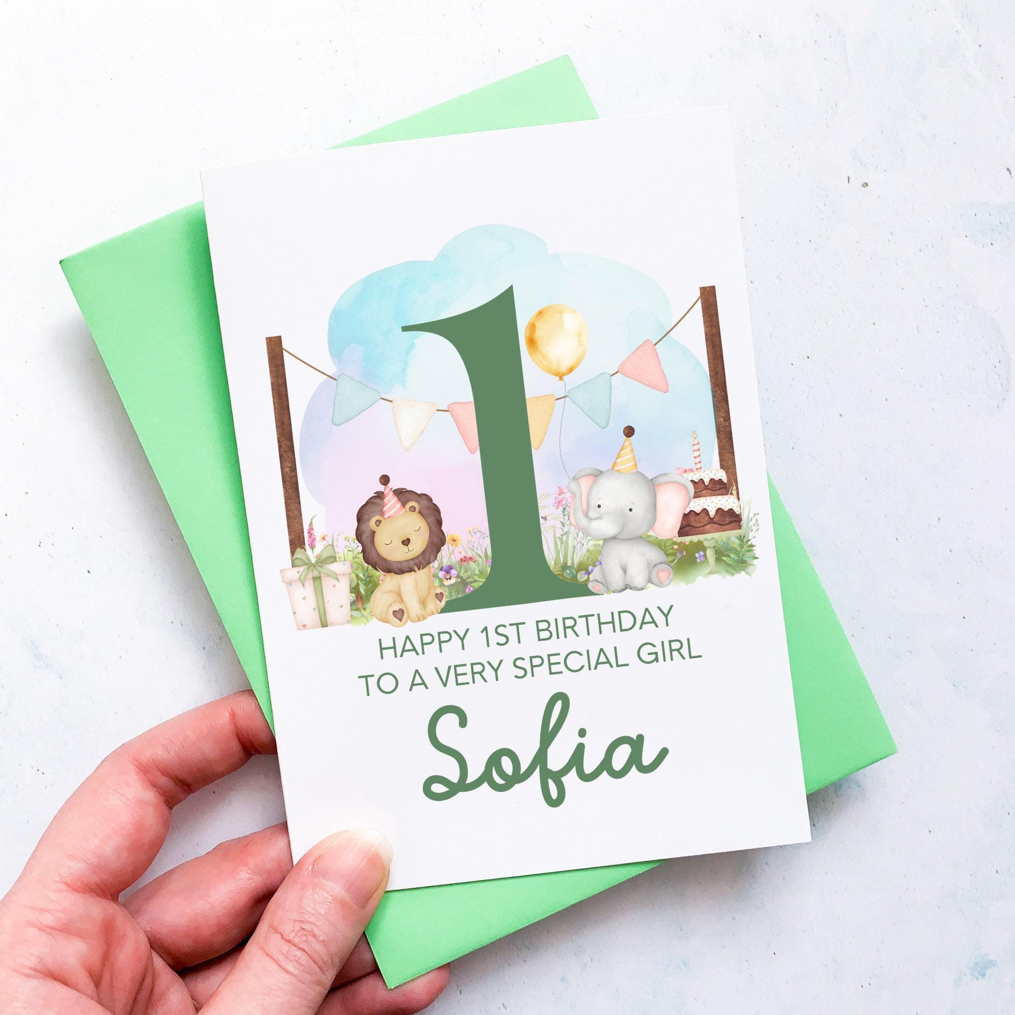 Personalised 1st Birthday Card RubyWren Cute Safari Animals