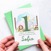 Load image into Gallery viewer, Personalised 1st Birthday Card, Son Grandson Nephew Godson Little Boy, Children&#39;s Birthday, For Child, First Birthday Gift, Cute Animals