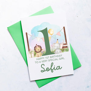 Personalised 1st Birthday Card, Son Grandson Nephew Godson Little Boy, Children&#39;s Birthday, For Child, First Birthday Gift, Cute Animals