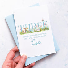 Load image into Gallery viewer, Personalised 3rd Birthday Card, Son Grandson Nephew Godson Little Boy, Children&#39;s Birthday, For Child, Third Birthday Gift, Cute Animals