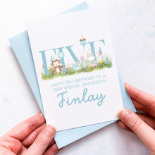 Load image into Gallery viewer, Personalised 5th Birthday Card, Son Grandson Nephew Godson Little Boy, Children&#39;s Birthday, For Child, Fifth Birthday Gift, Cute Animals