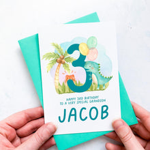 Load image into Gallery viewer, Personalised 3rd Birthday Card, Son Grandson Nephew Godson Little Boy, Children&#39;s Birthday, For Child, Third Birthday Gift, Cute Dinosaurs