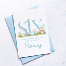 Load image into Gallery viewer, Personalised 6th Birthday Card, Son Grandson Nephew Godson Little Boy, Children&#39;s Birthday, For Child, Sixth Birthday Gift, Cute Animals