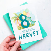 Load image into Gallery viewer, Personalised 8th Birthday Card, Son Grandson Nephew Godson Little Boy, Children&#39;s Birthday, For Child, Eighth Birthday Gift, Cute Dinosaurs
