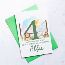 Load image into Gallery viewer, Personalised 4th Birthday Card, Son Grandson Nephew Godson Little Boy, Children&#39;s Birthday, For Child, Fourth Birthday Gift, Cute Animals