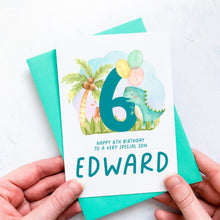 Load image into Gallery viewer, Personalised 6th Birthday Card, Son Grandson Nephew Godson Little Boy, Children&#39;s Birthday, For Child, Sixth Birthday Gift, Cute Dinosaurs