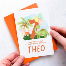 Load image into Gallery viewer, Personalised 7th Birthday Card, Son Grandson Nephew Godson Little Boy, Children&#39;s Birthday, For Child, Seventh Birthday Gift, Cute Dinosaurs