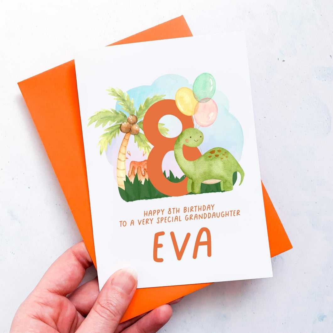 Personalised 8th Birthday Card, Son Grandson Nephew Godson Little Boy, Children's Birthday, For Child, Eighth Birthday Gift, Cute Dinosaurs