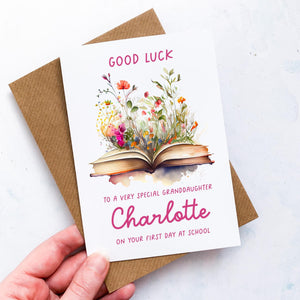 Good Luck at School Card, Personalised Back to School Card, First Day at School, Good Luck, for Granddaughter, for Grandson, 1st day