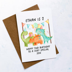 Personalised 2nd Birthday Card, Card For Baby, Child Card, Children&#39;s Birthday Card, Card For Grandchild, Dinosaur Card,2nd Birthday Gift