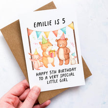 Load image into Gallery viewer, Personalised 5th Birthday Card, Card For Baby, Child Card, Children&#39;s Birthday Card, Card For Grandchild, Woodland Animals,5th Birthday Gift