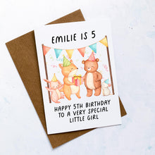 Load image into Gallery viewer, Personalised 5th Birthday Card, Card For Baby, Child Card, Children&#39;s Birthday Card, Card For Grandchild, Woodland Animals,5th Birthday Gift