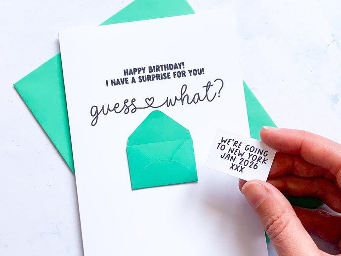 Personalised Surprise Holiday Birthday Card, Destination Trip Reveal, Custom Handmade Keepsake Gift, Guess What, Going On Holiday Ticket