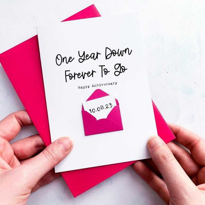 1st Anniversary Card for Husband, Personalised 1 Year Down Card, First Anniversary Card, Romantic Card for Him, Handmade Card for Partner
