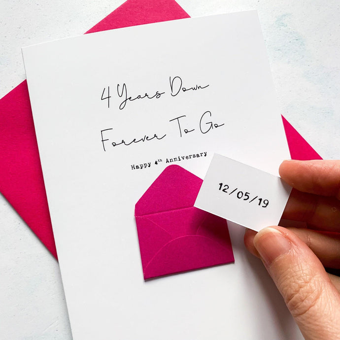 4th Anniversary Card, 4 Years Down, Husband Anniversary Card, Boyfriend Anniversary Card, Anniversary card for Wife, Personalised