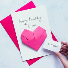 Load image into Gallery viewer, 50th Birthday Card, Origami Heart, Personalised Handmade Keepsake Gift, To Wife, Sister, Best Friend, Bestie, Fifty Today, For Her, Female