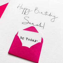 Load image into Gallery viewer, 50th Birthday Card, 50 Year Old, Personalised, Any Name, Birthday Card for female, cute birthday card, handmade, 3D Card, wife Birthday