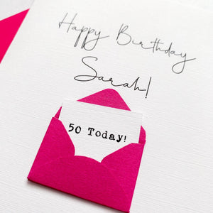 50th Birthday Card, 50 Year Old, Personalised, Any Name, Birthday Card for female, cute birthday card, handmade, 3D Card, wife Birthday