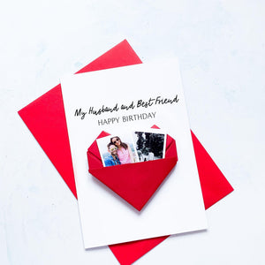 Husband & Best Friend Birthday Card, Origami Heart Photo Card, 30th, 40th, 50th, Any Birthday, Personalised Large Handmade Keepsake Gift