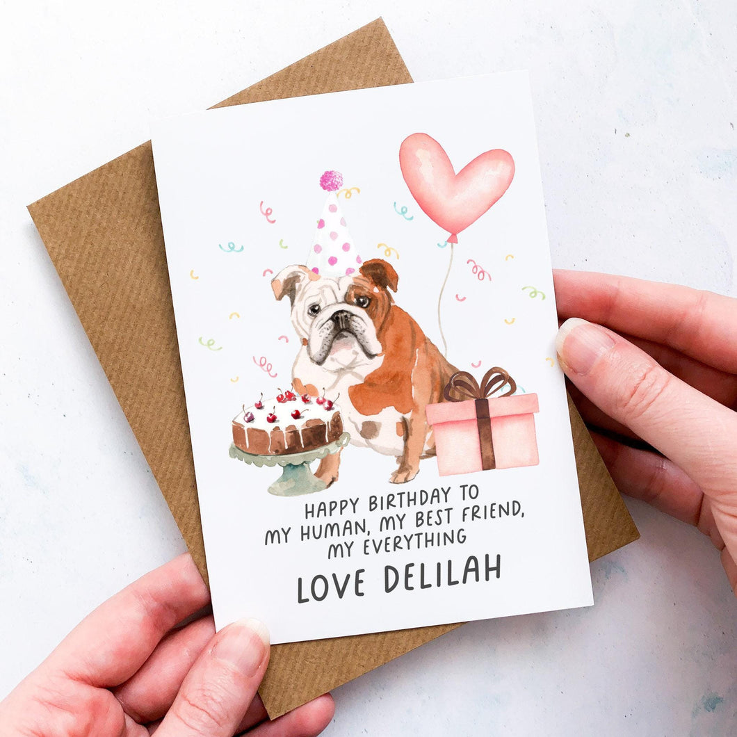 Personalised Bulldog Birthday Card, English Bulldog Pet Keepsake, From The Dog, From Pets, Pet Lover Gift, Pet Parent, Dog Lover, From Dogs