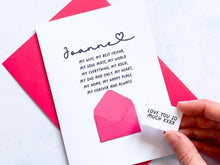 Load image into Gallery viewer, Personalised Wife Anniversary Card, Custom Wedding Anniversary Card for Her, Romantic Handmade Keepsake Gift, For Partner, To My Girlfriend