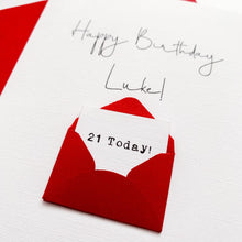 Load image into Gallery viewer, 21st Birthday Card, 21 Year Old, Personalised, Any Name, Birthday Card for male, cute birthday card, handmade card, 3D Card, son Birthday