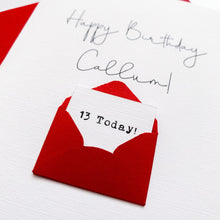 Load image into Gallery viewer, 13th Birthday Card, 13 Year Old, Personalised, Any Name, Birthday Card for boy, cute birthday card, handmade card, 3D Card, son Birthday