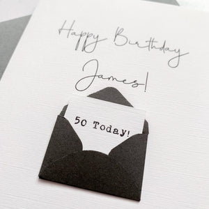 50th Birthday Card, 50 Year Old, Personalised, Any Name, Birthday Card for male, cute birthday card, handmade, 3D Card, husband Birthday