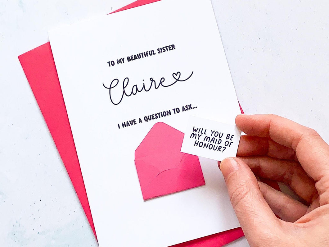 Be My Maid of Honour Card, Bridesmaid Proposal,Personalised card for bridesmaid, bridal party gift, keepsake card, surprise reveal question