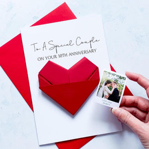 Special Couple Anniversary Card, Origami Heart Photo Card, Personalised Wedding Anniversary, Handmade Keepsake Gift, Daughter, Son In Law