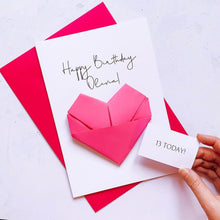 Load image into Gallery viewer, 13th Birthday Card, Origami Heart, Personalised Handmade Keepsake Gift, On Her Birthday, To Granddaughter, Sister, Daughter, Girl, Female
