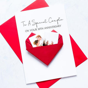 Special Couple Anniversary Card, Origami Heart Photo Card, Personalised Wedding Anniversary, Handmade Keepsake Gift, Daughter, Son In Law
