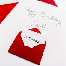 Load image into Gallery viewer, 15th Birthday Card, 15 Year Old, Personalised, Any Name, Birthday Card for boy, cute birthday card, handmade card, 3D Card, son Birthday